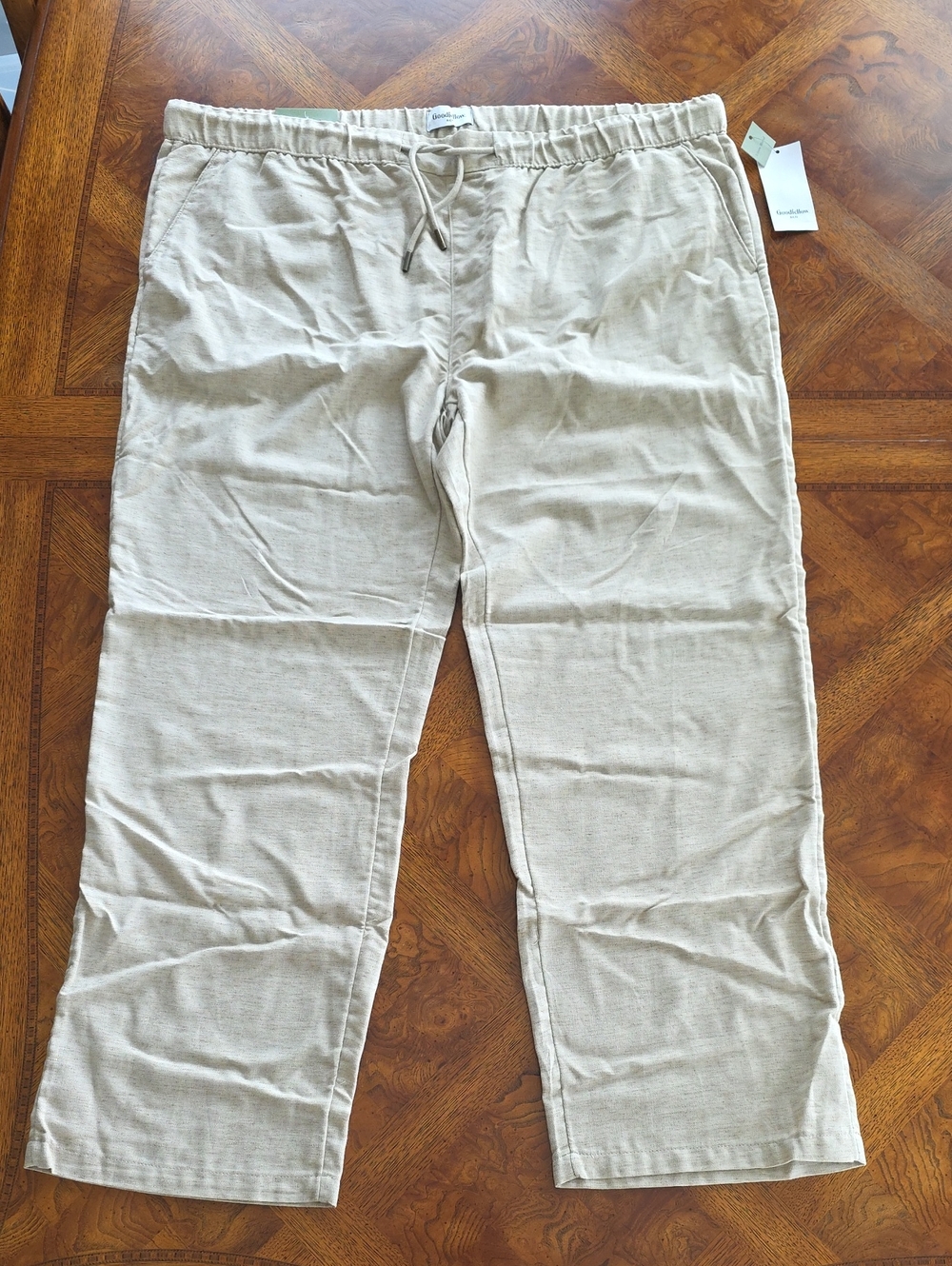 Goodfellow Tapered Leg Drawstrings Trousers Linen Blend Khaki Men's XXL - NEW